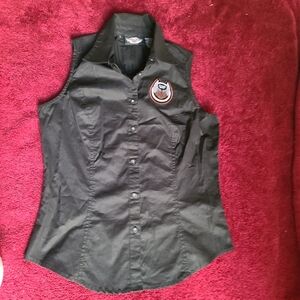 Vintage Harley Davidson Button Down Sleeveless Shirt Size S Black "1903-2008"